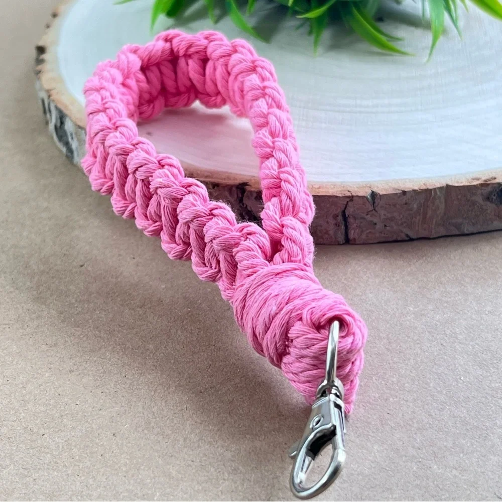 Boho Macrame Wristlet Hot Pink Keychain